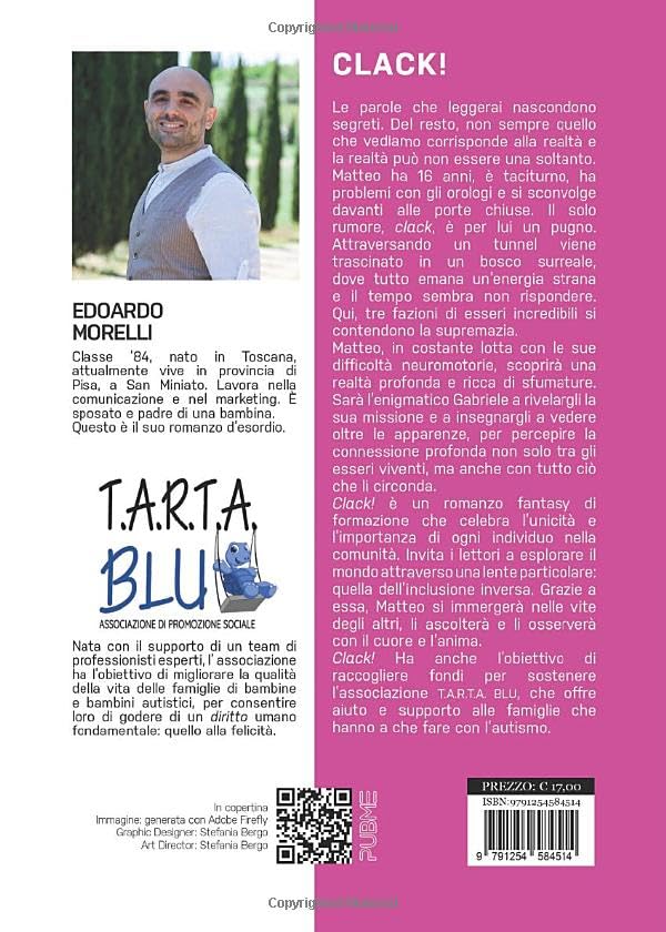 Clack! Ha anche l’obiettivo di raccogliere fondi per sostenere l’associazione T.A.R.T.A. BLU, che offre aiuto e supporto alle famiglie che hanno a che fare con l’autismo.